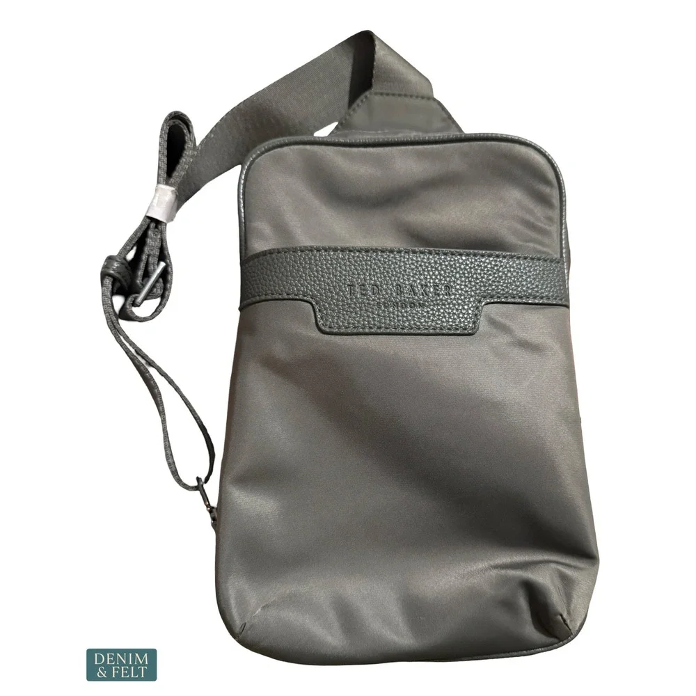 NEW Ted Baker Wickham Sling‎ Bag Charcoal Gray Crossbody Travel Utility Modern